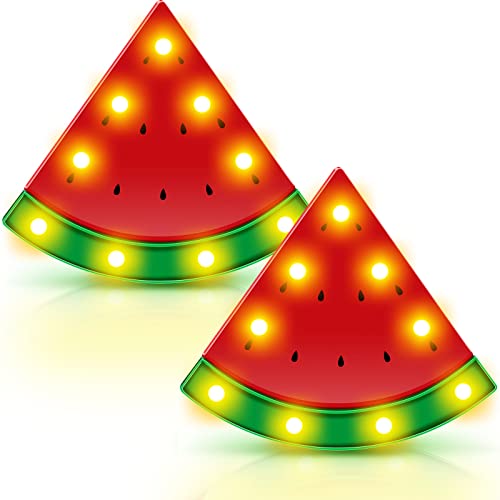 2 Pieces Watermelon Marquee Light LED Watermelon Night Lights Battery Operated Table Fun Lamp Sign Wall Watermelon Decor Decorations for Baby Kids Children Girl Bar Bedroom Nursery, Red Watermelon