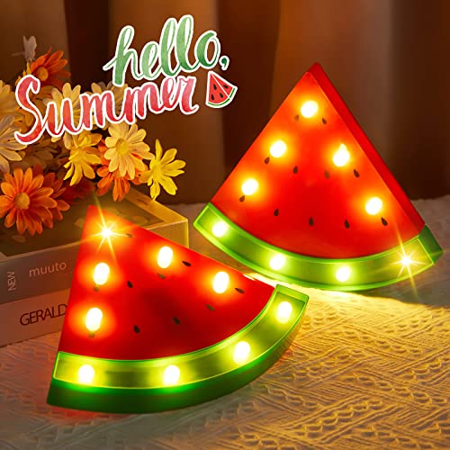 2 Pieces Watermelon Marquee Light LED Watermelon Night Lights Battery Operated Table Fun Lamp Sign Wall Watermelon Decor Decorations for Baby Kids Children Girl Bar Bedroom Nursery, Red Watermelon