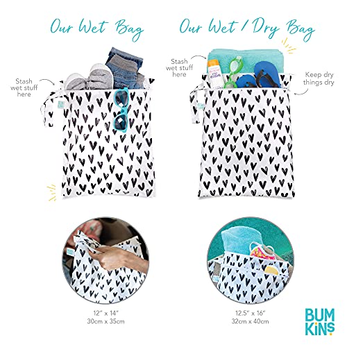 Bumkins Waterproof Wet Bags for Baby, Travel, Swimsuit, Cloth Diapers, Pump Parts, Gym Clothes, Toiletries, Strap to Stroller, Zipper Reusable Bag, Packing Pouch