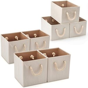 ezoware set of 7 bamboo fabric storage bins baskets with cotton rope handle, collapsible cube container box for nursery, kids, closet, and more