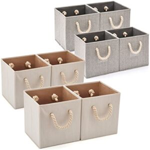 ezoware set of 8 bamboo fabric storage bins with cotton rope handle for nursery toys, gray + beige