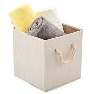 EZOWare Set of 8 Bamboo Fabric Storage Bins with Cotton Rope Handle for Nursery Toys, Gray + Beige