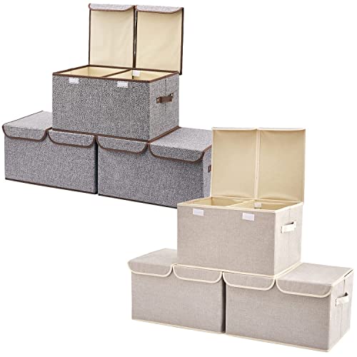 EZOWare Large Storage Boxes 6-Pack, Large Linen Fabric Foldable Storage Cubes Bin Box Containers with Lid and Handles for Nursery, Closet, Kids Room, Toys, Baby Products