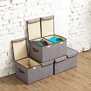 EZOWare Large Storage Boxes 6-Pack, Large Linen Fabric Foldable Storage Cubes Bin Box Containers with Lid and Handles for Nursery, Closet, Kids Room, Toys, Baby Products