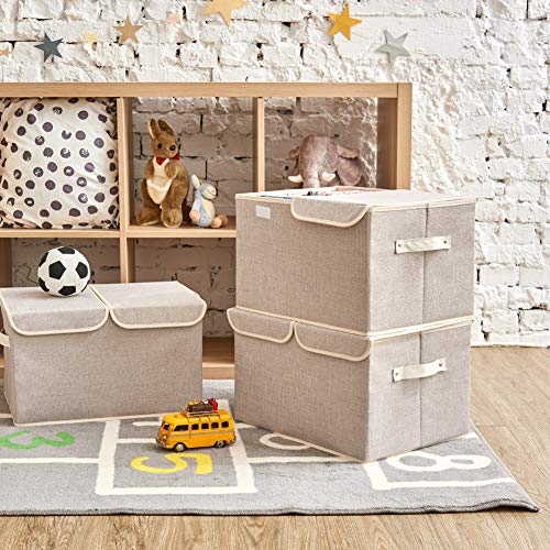 EZOWare Large Storage Boxes 6-Pack, Large Linen Fabric Foldable Storage Cubes Bin Box Containers with Lid and Handles for Nursery, Closet, Kids Room, Toys, Baby Products