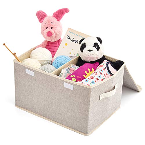 EZOWare Large Storage Boxes 6-Pack, Large Linen Fabric Foldable Storage Cubes Bin Box Containers with Lid and Handles for Nursery, Closet, Kids Room, Toys, Baby Products