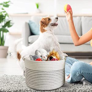 Small Woven Basket,Round Cotton Rope Shelf Storage Basket,Decorative Round Bin for Nursery Bedroom Bathroom,Cute Cat Dog Toy Organizer Basket,10 x 10 x 7 inch Empty Gift Basket