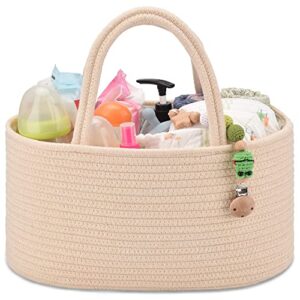 comse baby diaper caddy organizer, rope diaper basket, baby car organizer, diaper change organizer, portable tote bag with divider, baby shower gifts newborn essentials registry must have, beige