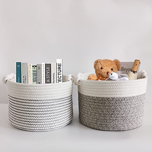 Small Woven Basket,Round Cotton Rope Shelf Storage Basket,Decorative Round Bin for Nursery Bedroom Bathroom,Cute Cat Dog Toy Organizer Basket,10 x 10 x 7 inch Empty Gift Basket