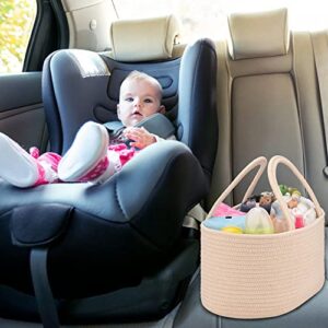 COMSE Baby Diaper Caddy Organizer, Rope Diaper Basket, Baby Car Organizer, Diaper Change Organizer, Portable Tote Bag with Divider, Baby Shower Gifts Newborn Essentials Registry Must Have, Beige