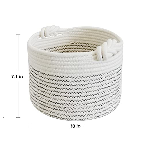 Small Woven Basket,Round Cotton Rope Shelf Storage Basket,Decorative Round Bin for Nursery Bedroom Bathroom,Cute Cat Dog Toy Organizer Basket,10 x 10 x 7 inch Empty Gift Basket