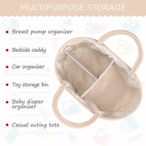 COMSE Baby Diaper Caddy Organizer, Rope Diaper Basket, Baby Car Organizer, Diaper Change Organizer, Portable Tote Bag with Divider, Baby Shower Gifts Newborn Essentials Registry Must Have, Beige