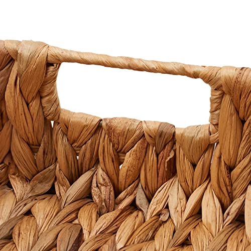 EZOWare Woven Open Front Storage Baskets, Natural Water Hyacinth Wicker Storage Trapezoid Organizer Bin Boxes with Handles for Closet Toys Clothes Kids Room Nursery, Empty Decorative Gift - Set of 2