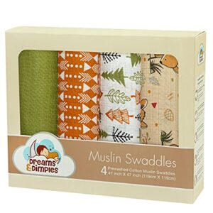 muslin swaddle blankets babies, very soft and breathable essential receiving wrap, ideal newborn swaddling set, best shower gift, 47 x 47 inches (into the jungle (4 pack))
