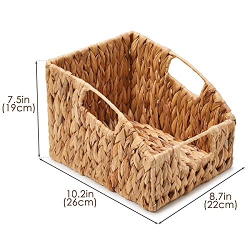 EZOWare Woven Open Front Storage Baskets, Natural Water Hyacinth Wicker Storage Trapezoid Organizer Bin Boxes with Handles for Closet Toys Clothes Kids Room Nursery, Empty Decorative Gift - Set of 2