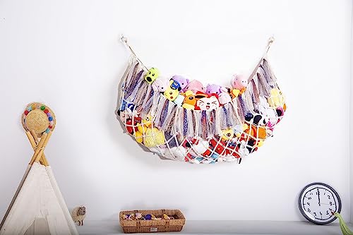 Amdermi Stuffed Animal Net or Hammock for Wall Plush Toy Holder Stuffed Animal Hammock Macrame Toy Display Toy Storage Organizers-Cream