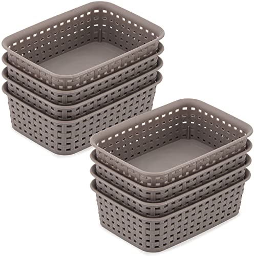 EZOWARE Gray Plastic Knit Storage Basket Trays, Desk Organizer Drawer Divider Bin for Kids Classroom, Baby Nursery Toys and More - Pack of 8 (7.7x5.3x2.4 Inch)