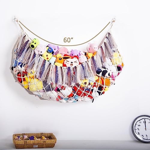 Amdermi Stuffed Animal Net or Hammock for Wall Plush Toy Holder Stuffed Animal Hammock Macrame Toy Display Toy Storage Organizers-Cream