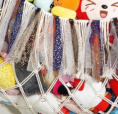 Amdermi Stuffed Animal Net or Hammock for Wall Plush Toy Holder Stuffed Animal Hammock Macrame Toy Display Toy Storage Organizers-Cream