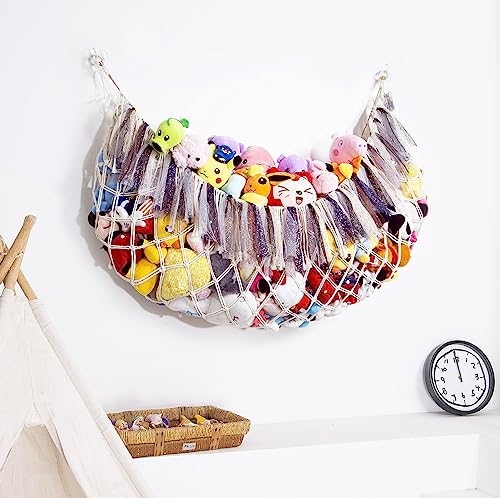 Amdermi Stuffed Animal Net or Hammock for Wall Plush Toy Holder Stuffed Animal Hammock Macrame Toy Display Toy Storage Organizers-Cream