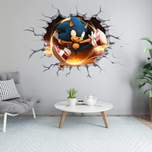 sonic wall decals realistic 3d cartoon wall stickers vinyl poster mural for kids palyroom nursery living room bedroom self-adhesive wall decoration gift supplies (15.7 x 23.6 in)