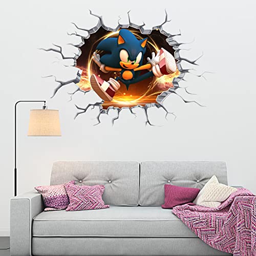 Sonic Wall Decals Realistic 3D Cartoon Wall Stickers Vinyl Poster Mural for Kids Palyroom Nursery Living Room Bedroom Self-Adhesive Wall Decoration Gift Supplies (15.7 X 23.6 in)