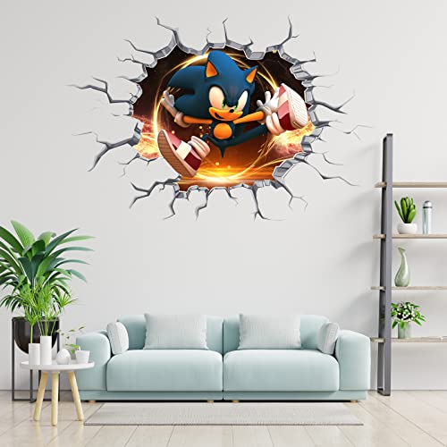 Sonic Wall Decals Realistic 3D Cartoon Wall Stickers Vinyl Poster Mural for Kids Palyroom Nursery Living Room Bedroom Self-Adhesive Wall Decoration Gift Supplies (15.7 X 23.6 in)