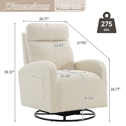 Deolme 360 Swivel Accent Glider Rocking Chair, Comfy Tufted Upholstered Glider Rocker for Nursery, Modern Armchair with Tall Back and Side Pocket for Living Room, Bedroom (White Teddy)