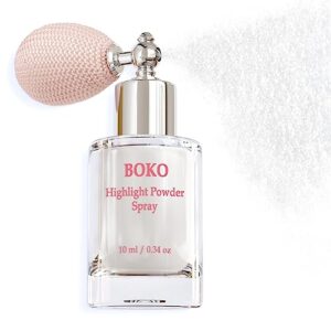 BOKO Highlighter Powder Spray, Cosmetic Grade Body Shimmer Spray High Gloss Diamond Highlight Glitter Magic Powder Makeup Sparkle Glitter Hairspray Rave Accessories for Women Face Paint Hair Clothes