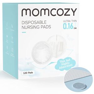 momcozy ultra-thin disposable nursing pads, super absorbent and breathable breastfeeding pads, make the breasts light and unburdened, 3d shape for the best fit, individually packaged（120 count）