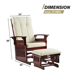 Gxcevsou Solid Wood Frame Accent Chair with Ottoman Foot Rest, Glider Chair for Nursery Rocking Chair with Anti-Pinching Thick Cushion, Chaise Lounge Chair for Bedroom, Office, Living Room