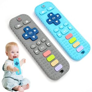 baby teething toys, 2pack teething toys for babies 6-12 months 0-6 months, baby toys 6 to 12 months, remote control teething toys, newborn baby teether, infant toys for baby boy girl toys (gray+blue)