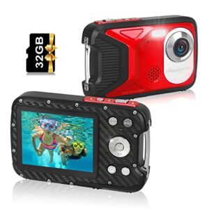 waterproof digital camera,17 ft underwater camera 2.8" lcd hd1080p 30mp kids video camcorder with 32g card and rechargeable battery,point and shoot camera for kids teenagers students gifts