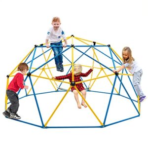 honey joy 10ft climbing dome with swing, upgrade jungle gym monkey bar for backyard, outdoor climbing toys for toddlers playground equipment, supports 800 lbs, geometric dome climber for kids age 3-10