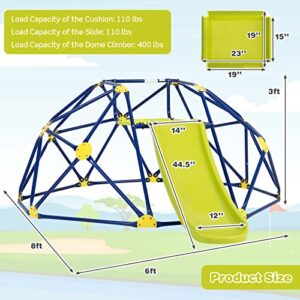 HONEY JOY Climbing Dome with Slide, 8FT Jungle Gym Monkey Bar for Backyard, Outdoor Climbing Toys for Toddlers Playground Equipment, Geometric Dome Climber for Kids Age 3-8, Gift for Boys Girls