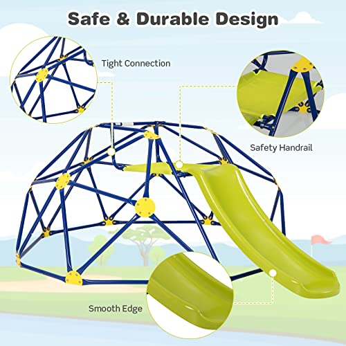 HONEY JOY Climbing Dome with Slide, 8FT Jungle Gym Monkey Bar for Backyard, Outdoor Climbing Toys for Toddlers Playground Equipment, Geometric Dome Climber for Kids Age 3-8, Gift for Boys Girls