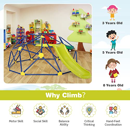 HONEY JOY Climbing Dome with Slide, 8FT Jungle Gym Monkey Bar for Backyard, Outdoor Climbing Toys for Toddlers Playground Equipment, Geometric Dome Climber for Kids Age 3-8, Gift for Boys Girls