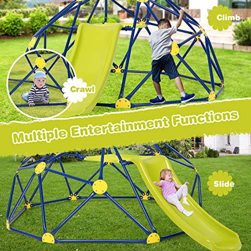 HONEY JOY Climbing Dome with Slide, 8FT Jungle Gym Monkey Bar for Backyard, Outdoor Climbing Toys for Toddlers Playground Equipment, Geometric Dome Climber for Kids Age 3-8, Gift for Boys Girls