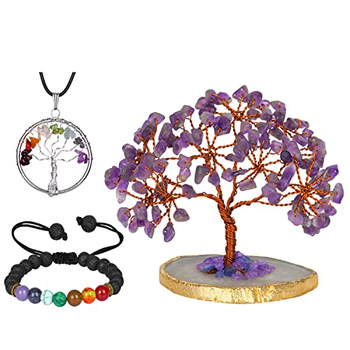 NARIBABU Amethyst Crystal Tree - Artificial Bonsai Tree - Purple Stone - Housewarming Gifts for Women - Money Tree Plant - Crystal Decor - Feng Shui Crystals and Stones - Tree of Life Gifts