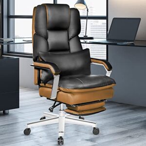 seekfancy reclining office chair with footrest o203, big and tall office chair 500lbs wide seat with 170° backrest, high back large executive office chair lumbar support，black leather managerial chair