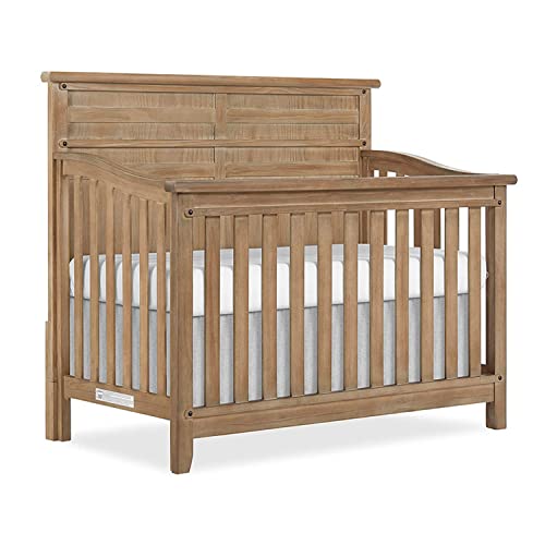 Evolur Andorra 5-in-1 Convertible Crib in Barnwood, Greenguard Gold and JPMA Certified, Made of Hardwood, Easy to Assemble, Wooden Nursery Furniture