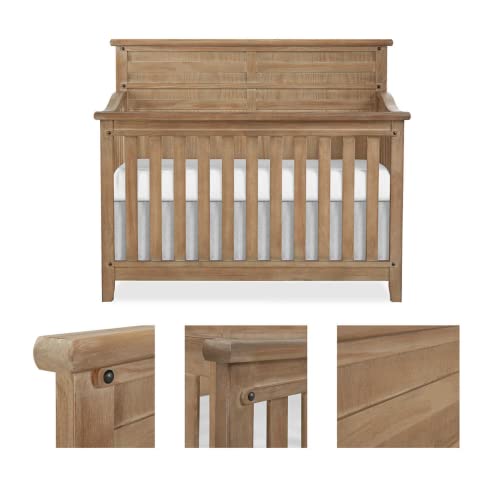 Evolur Andorra 5-in-1 Convertible Crib in Barnwood, Greenguard Gold and JPMA Certified, Made of Hardwood, Easy to Assemble, Wooden Nursery Furniture