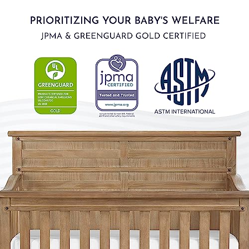 Evolur Andorra 5-in-1 Convertible Crib in Barnwood, Greenguard Gold and JPMA Certified, Made of Hardwood, Easy to Assemble, Wooden Nursery Furniture