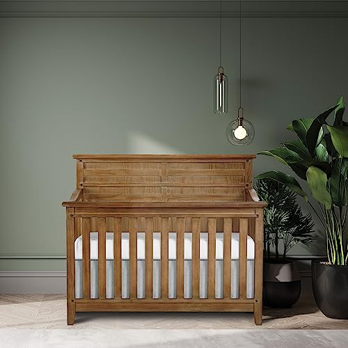 Evolur Andorra 5-in-1 Convertible Crib in Barnwood, Greenguard Gold and JPMA Certified, Made of Hardwood, Easy to Assemble, Wooden Nursery Furniture