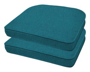 honeycomb indoor/outdoor textured solid teal rounded seat cushion: recycled fiberfill, weather resistant, comfortable and stylish pack of 2 patio cushions: 21” w x 18.5” d x 2.5” t