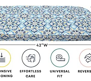 Honeycomb Indoor/Outdoor Beryl Pacific Blue Loveseat Bench Cushion: Rounded Corners, Recycled Fiberfill, Weather Resistant, Comfortable and Stylish Patio Cushion: 42" W x 18.5" D x 2.5" T