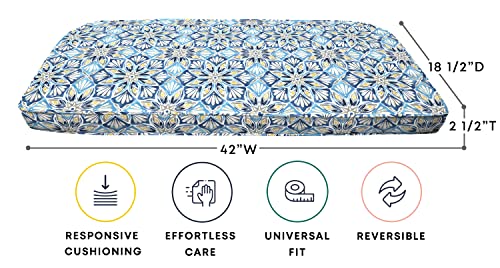 Honeycomb Indoor/Outdoor Beryl Pacific Blue Loveseat Bench Cushion: Rounded Corners, Recycled Fiberfill, Weather Resistant, Comfortable and Stylish Patio Cushion: 42" W x 18.5" D x 2.5" T