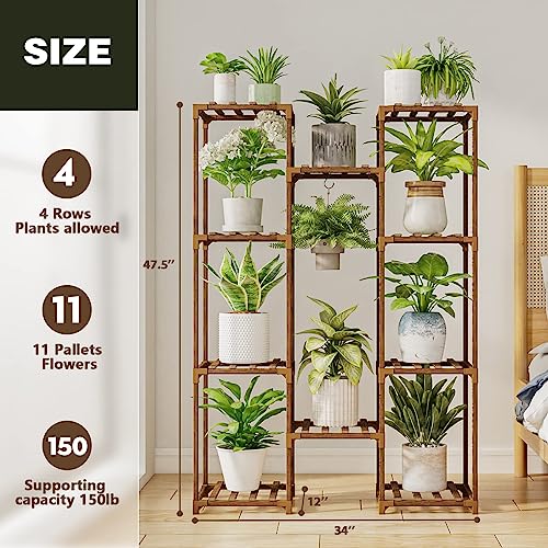 Bamworld Plant Stand Outdoor Indoor Hanging Plant Shelf Tall Large Plant Holder Wood for Living Room Plant Rack Indoor Multiple Plants Patio Balcony Garden