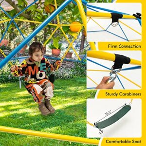 GLACER 10 FT Climbing Dome, Indoor & Outdoor Geometric Dome Climber with Swing, 800 lbs Weight Capacity, Easy Assembly Playground Jungle Gym for Kids Aged 3-10 Years Old, Blue + Yellow