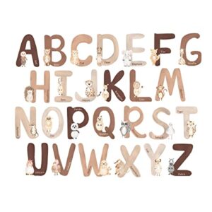 neutral animal alphabet wall decals - 6-inch large alphabet letters for wall | 26 english abc wall stickers for kids featuring cute watercolor animals | perfect abc wall decor for neutral nursery, earthy playroom, or boho classroom decor